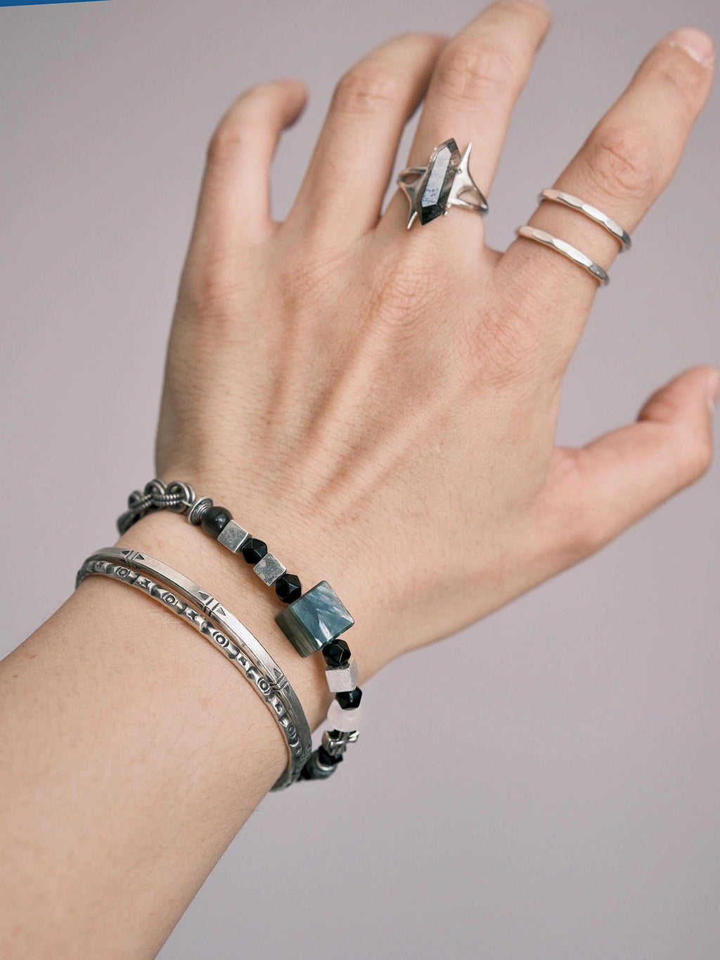 Urban Stoic Series | Dark Monolith | Seraphinite, Obsidian & Silver Bracelet