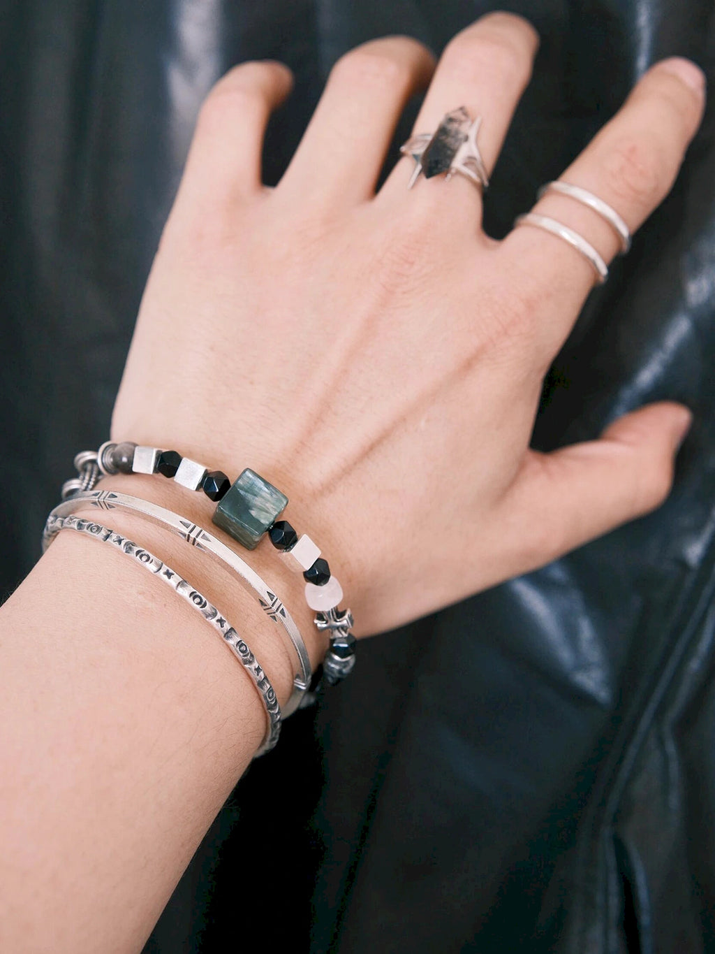Urban Stoic Series | Dark Monolith | Seraphinite, Obsidian & Silver Bracelet