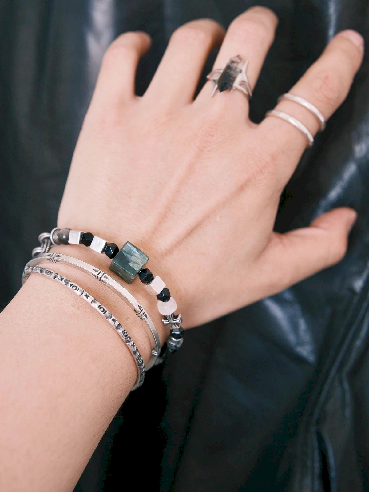 Urban Stoic Series | Dark Monolith | Seraphinite, Obsidian & Silver Bracelet