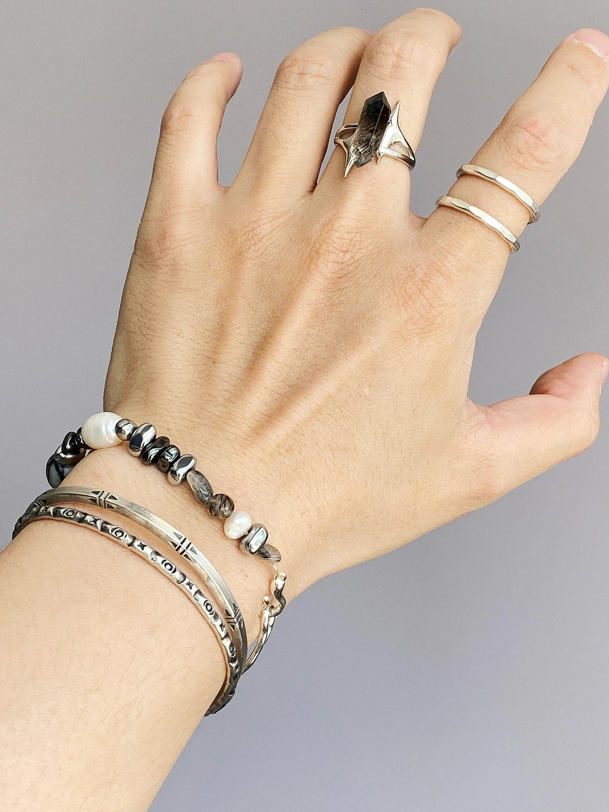Urban Stoic Series | Dark Monolith | Seraphinite, Obsidian & Silver Bracelet