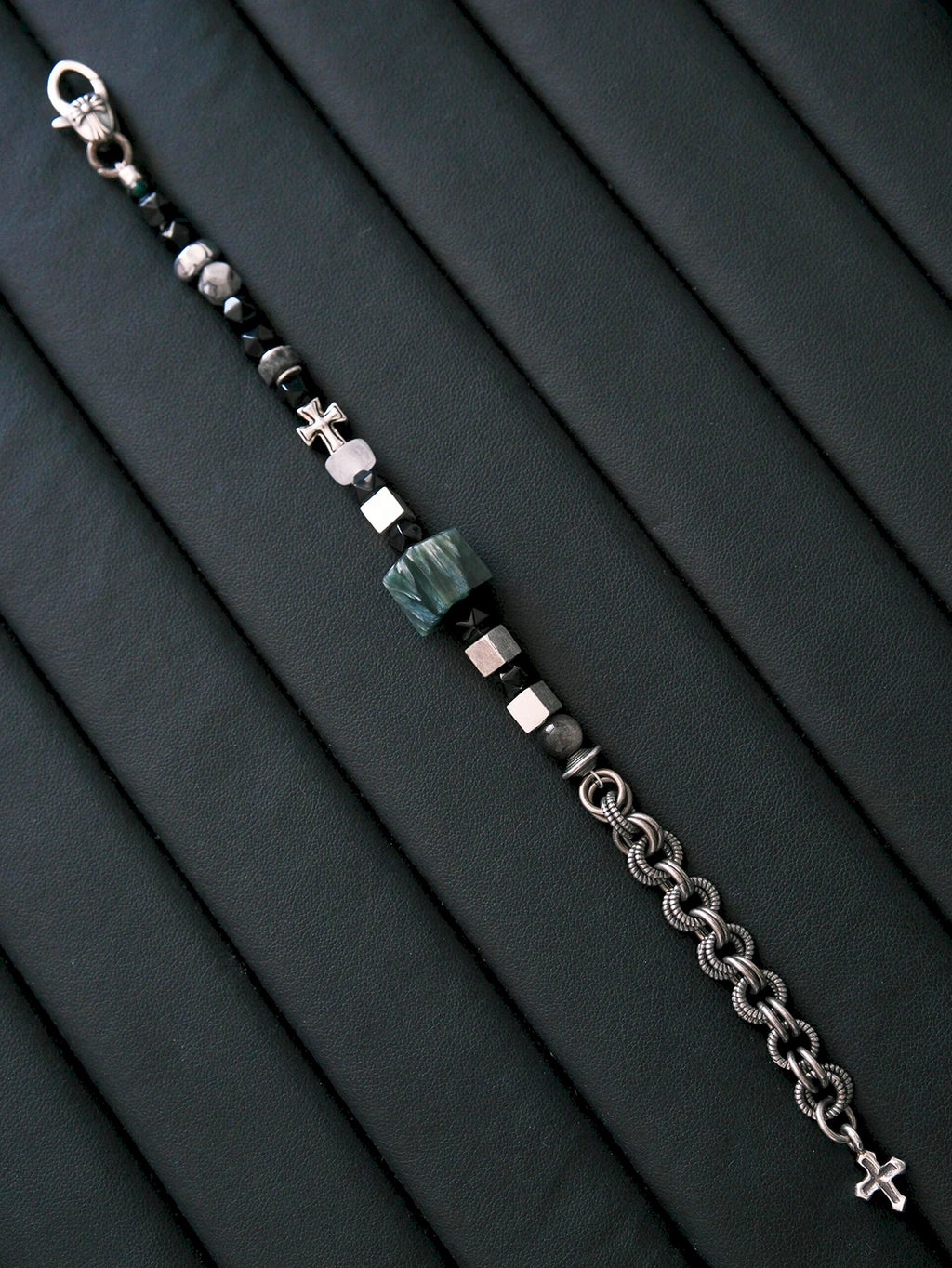 Urban Stoic Series | Dark Monolith | Seraphinite, Obsidian & Silver Bracelet