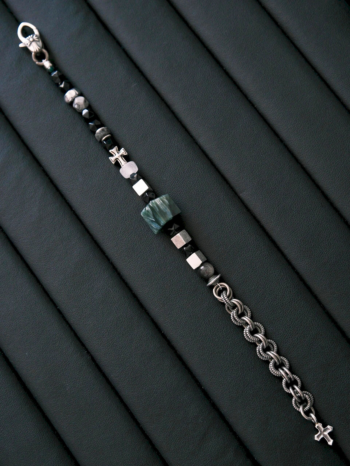 Urban Stoic Series | Dark Monolith | Seraphinite, Obsidian & Silver Bracelet