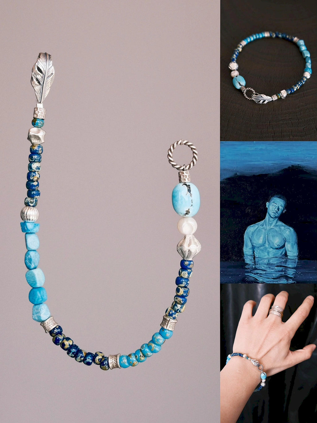 Mineral Soul Series | Blue Plume | Turquoise, Pearl & Silver Bracelet