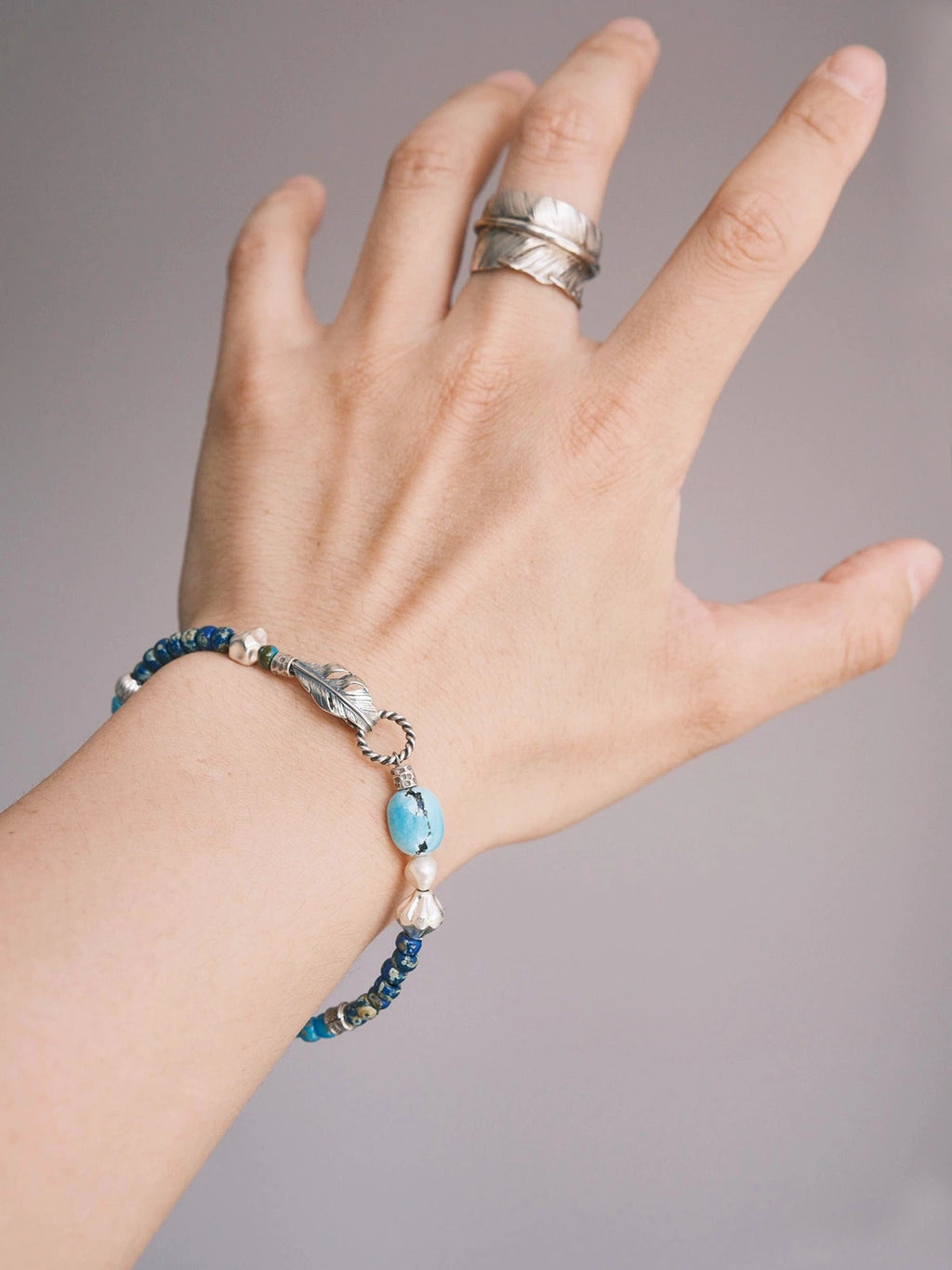 Mineral Soul Series | Blue Plume | Turquoise, Pearl & Silver Bracelet