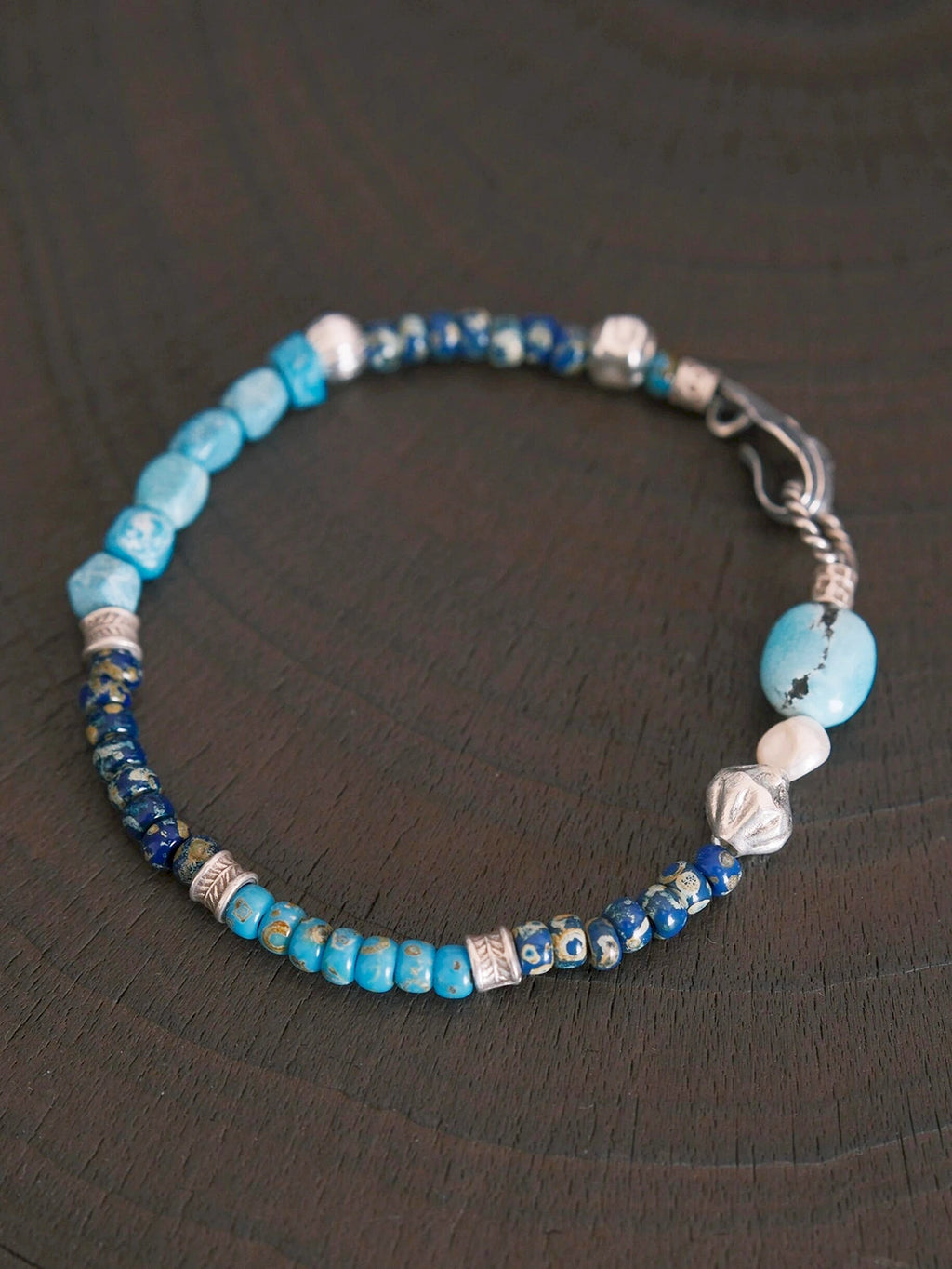 Mineral Soul Series | Blue Plume | Turquoise, Pearl & Silver Bracelet