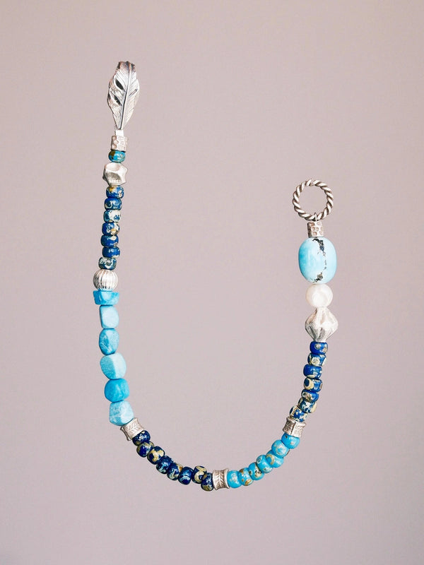 Meaningful gift bracelet for him, men’s turquoise and silver bracelet with pearl accent, gift-ready jewelry from Mineral Soul Series.