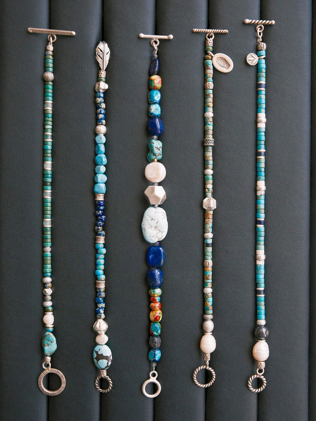 Meaningful gift for him, men’s turquoise and pearl bracelet from Mineral Soul Series with refined silver details