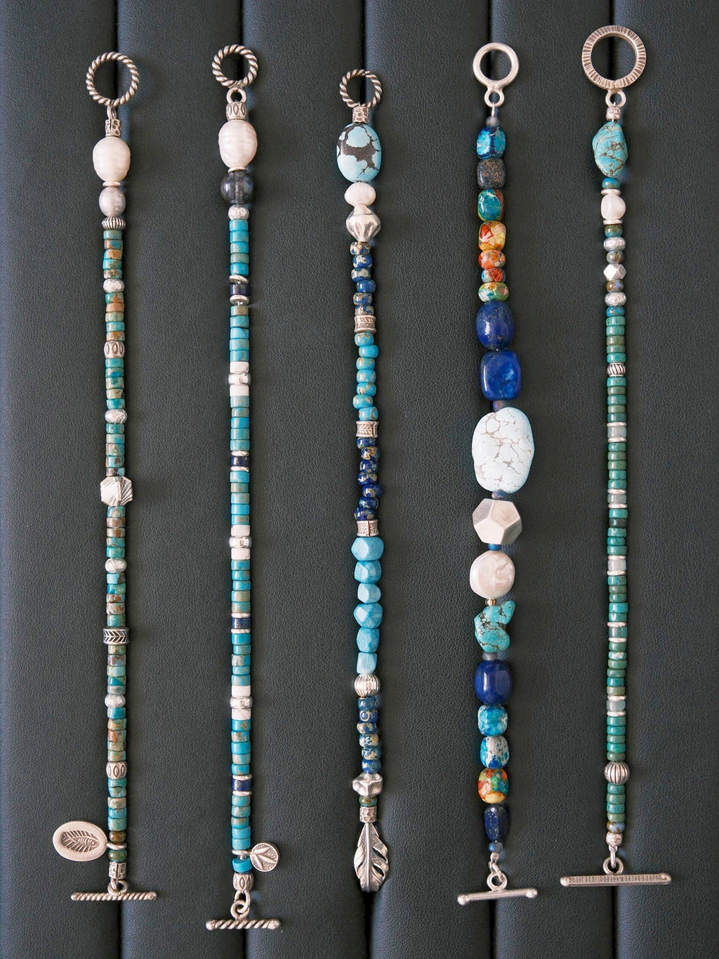 Meaningful gift for him, men’s turquoise and pearl bracelet from Mineral Soul Series with refined silver details