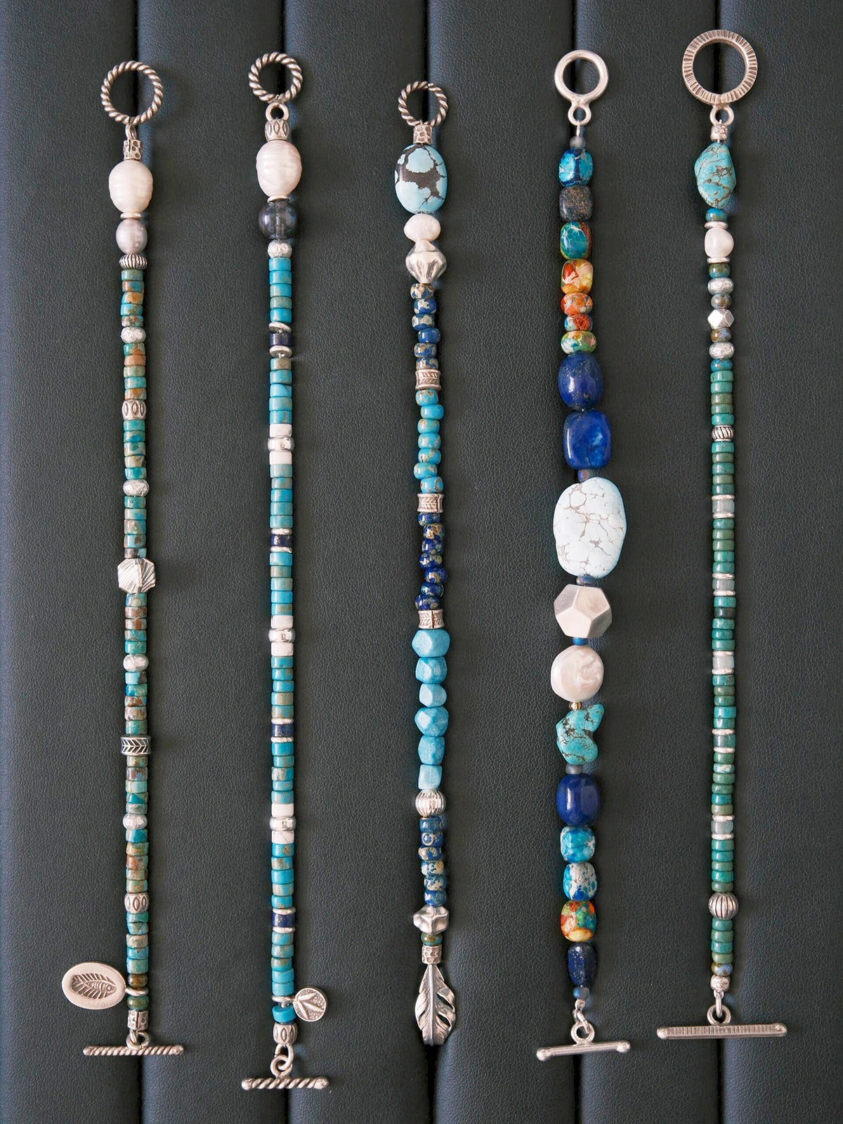 Meaningful gift for him, men’s turquoise and pearl bracelet from Mineral Soul Series with refined silver details