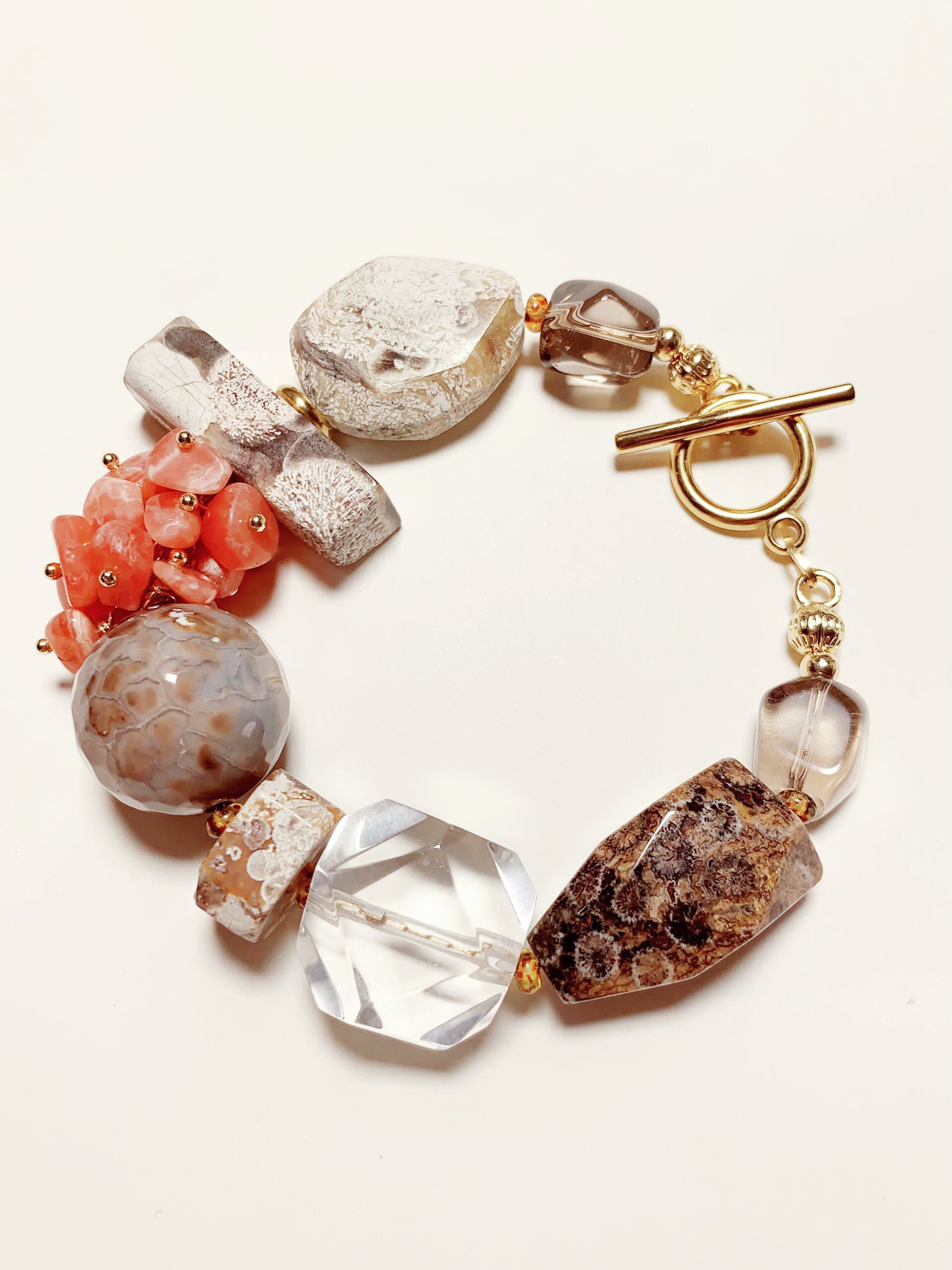 Rock Bloom Rhodochrosite & Clear Quartz Bracelet – Handmade Natural Crystal Gift for Women Secondary image