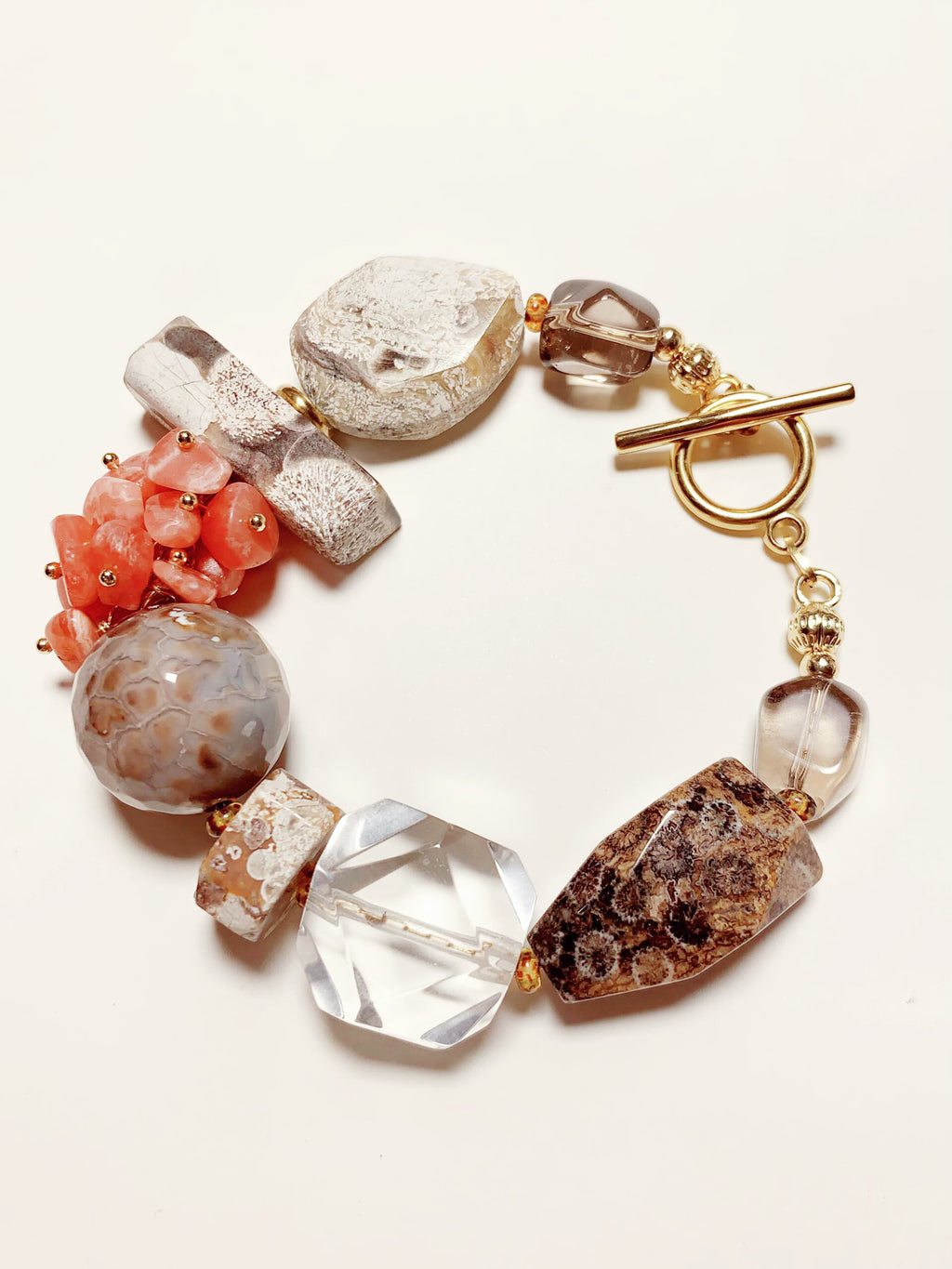 Rock Bloom Rhodochrosite & Clear Quartz Bracelet – Handmade Natural Crystal Gift for Women