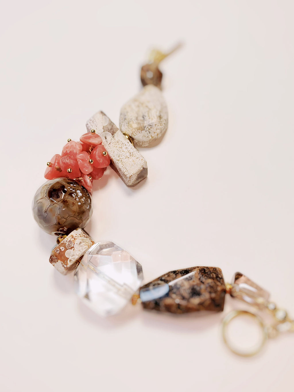 Rock Bloom Rhodochrosite & Clear Quartz Bracelet – Handmade Natural Crystal Gift for Women