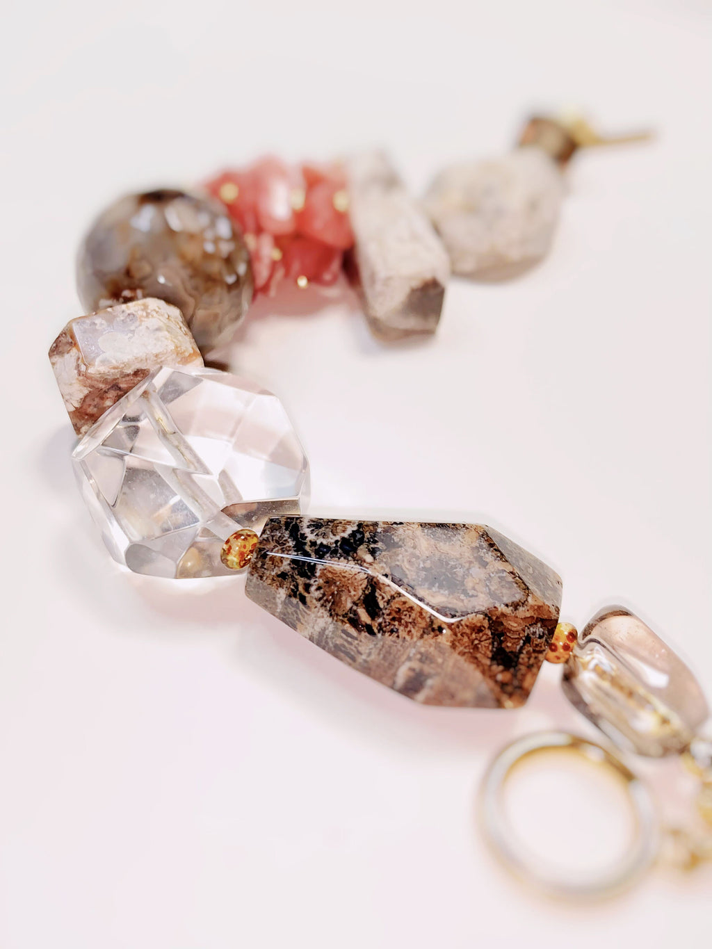 Rock Bloom Rhodochrosite & Clear Quartz Bracelet – Handmade Natural Crystal Gift for Women