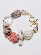 Rock Bloom Rhodochrosite & Clear Quartz Bracelet – Handmade Natural Crystal Gift for Women