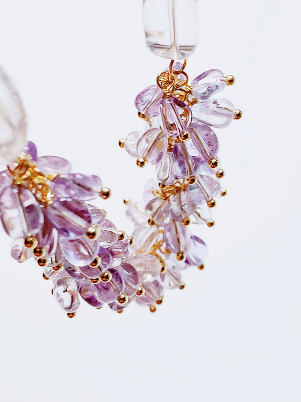 Amethyst & Clear Quartz Statement Necklace - Handmade Spring Light Crystals