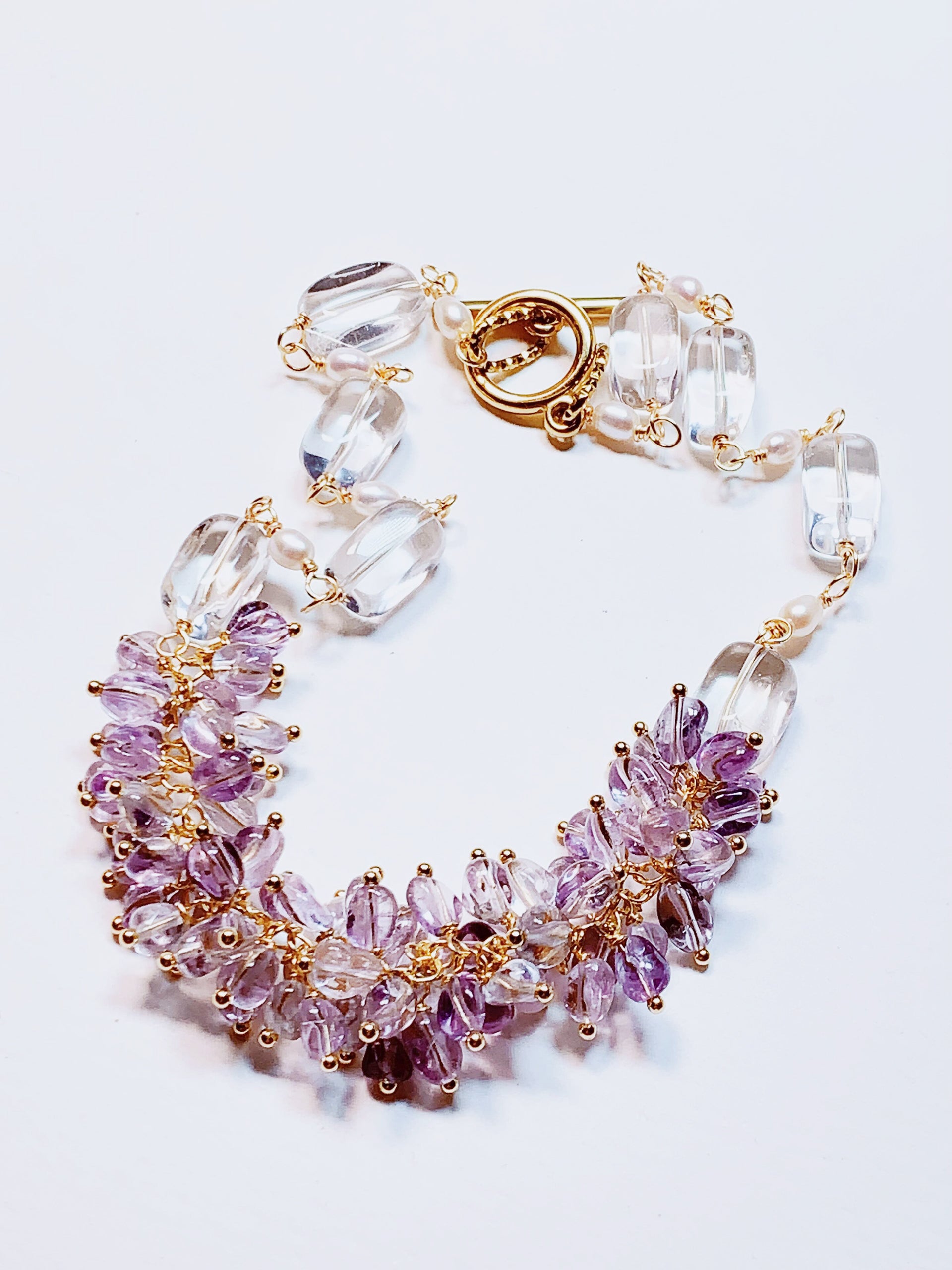 Amethyst & Clear Quartz Statement Necklace – Handmade Spring Light Crystals