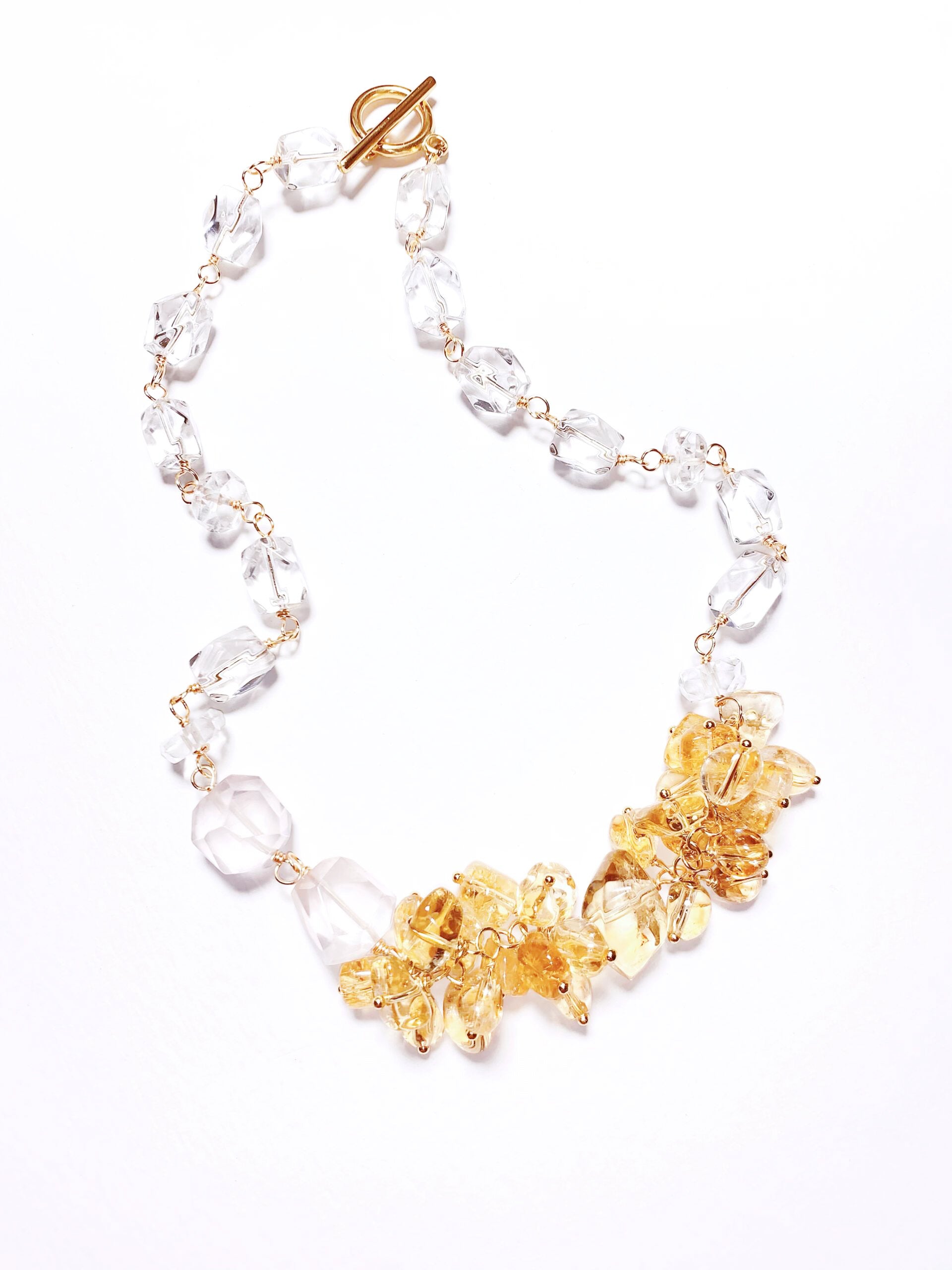 Golden Bloom Crystal Necklace – Citrine, Rose Quartz & Clear Quartz Statement Jewelry Main image