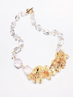 Golden Bloom Crystal Necklace – Citrine, Rose Quartz & Clear Quartz Statement Jewelry