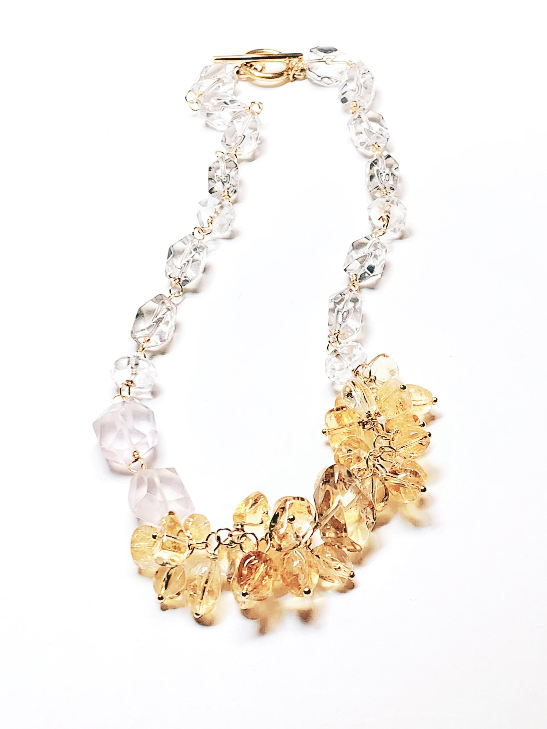 Golden Bloom Crystal Necklace – Citrine, Rose Quartz & Clear Quartz Statement Jewelry