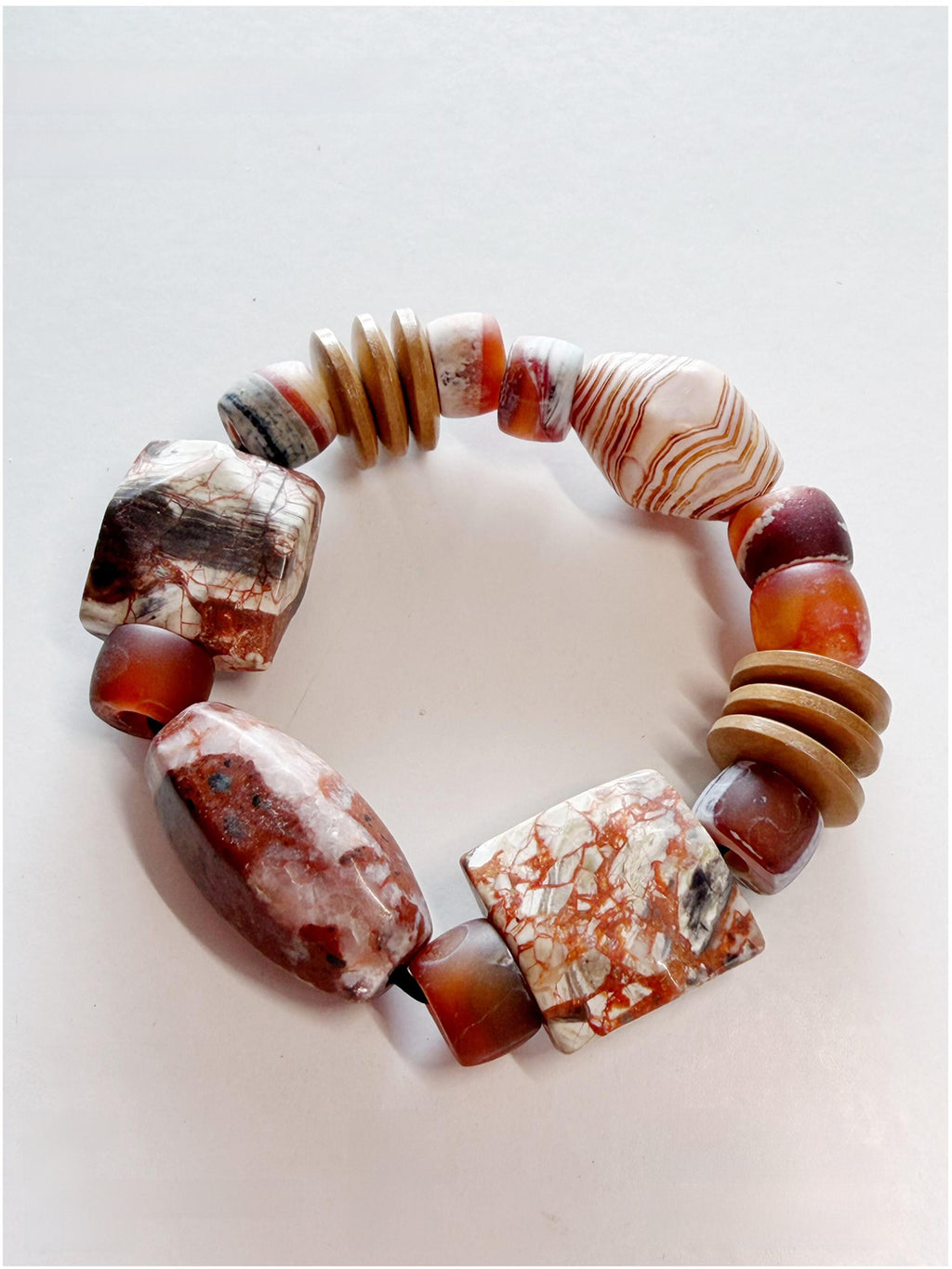 Ancient Earth Agate Bracelet – Handmade Vintage Natural Stone Jewelry Inspired by Egyptian Desert Tones