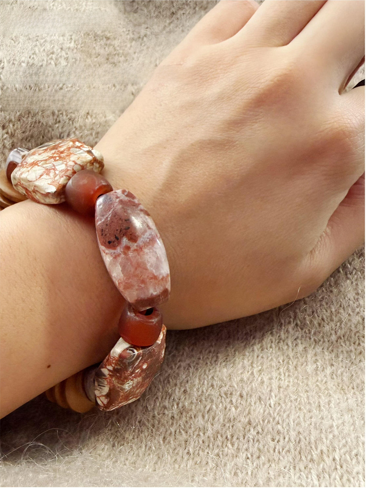 Ancient Earth Agate Bracelet – Handmade Vintage Natural Stone Jewelry Inspired by Egyptian Desert Tones