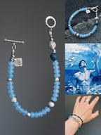 Men’s blue chalcedony bracelet, Mineral Soul Series Blue Shoal, sterling silver and pearl details, minimal jewelry aesthetic