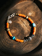 Gift-ready men’s turquoise bracelet with sterling silver and antique Japanese colored-glaze, meaningful bracelet gift for him.