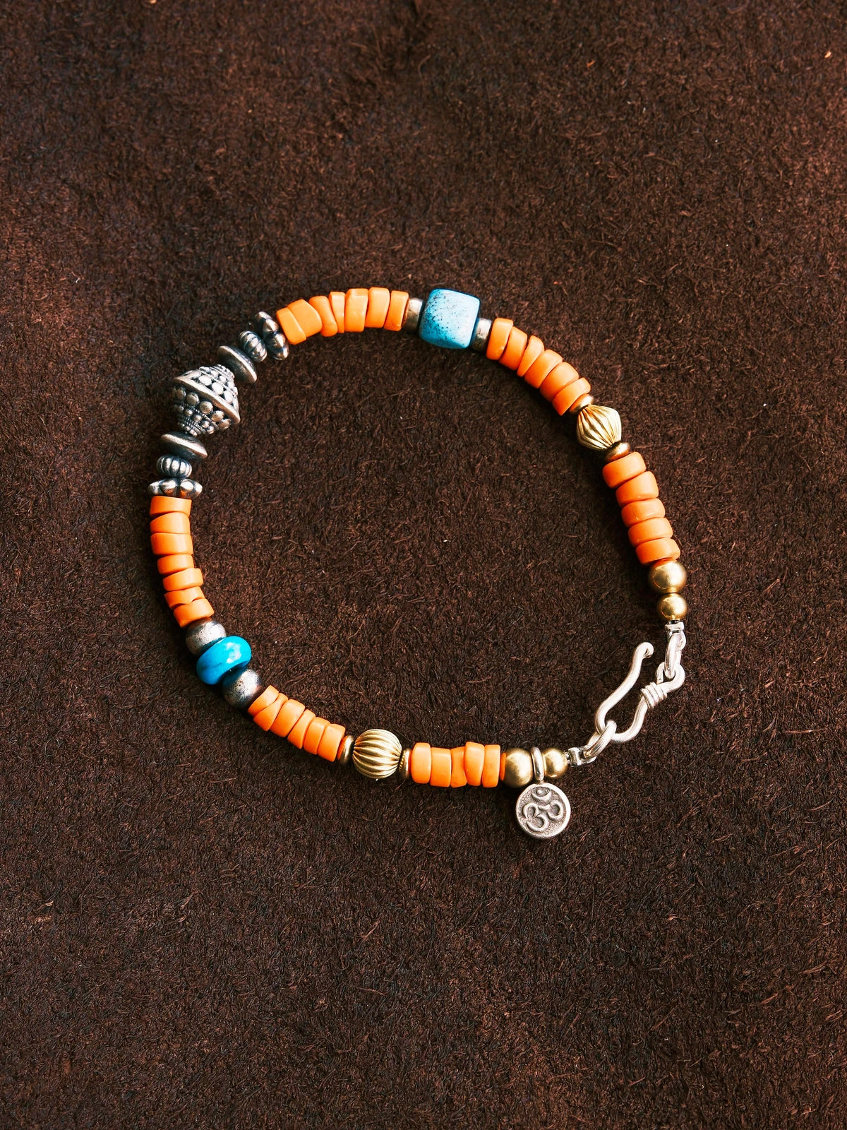 Gift-ready men’s turquoise bracelet with sterling silver and antique Japanese colored-glaze, meaningful bracelet gift for him.