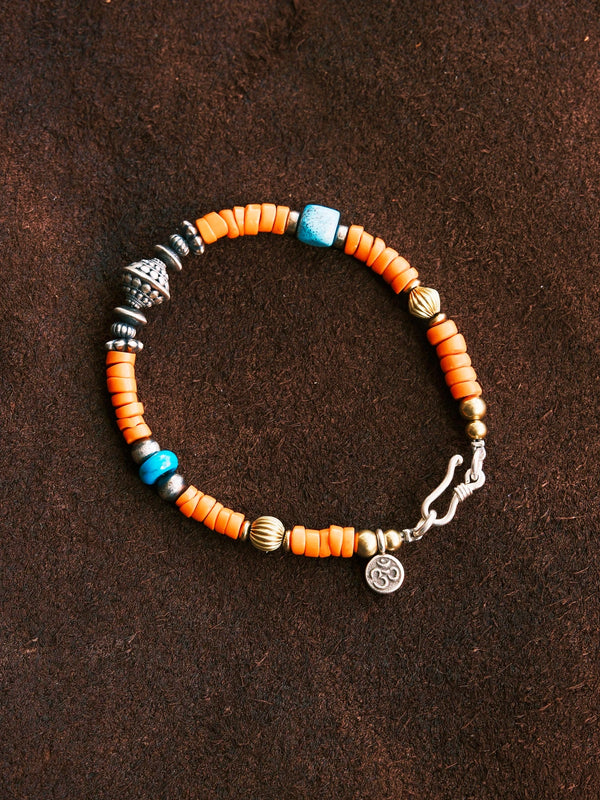 Gift-ready men’s turquoise bracelet with sterling silver and antique Japanese colored-glaze, meaningful bracelet gift for him.