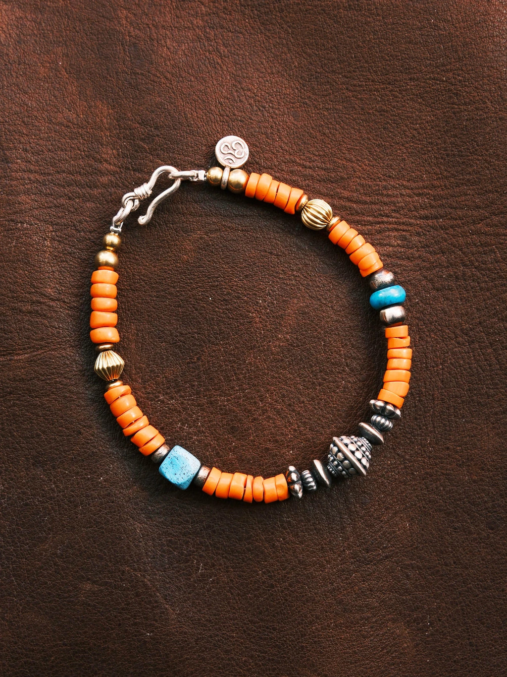 Gift-ready men’s turquoise bracelet with sterling silver and antique Japanese colored-glaze, meaningful bracelet gift for him.