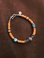 Gift-ready men’s turquoise bracelet with sterling silver and antique Japanese colored-glaze, meaningful bracelet gift for him.