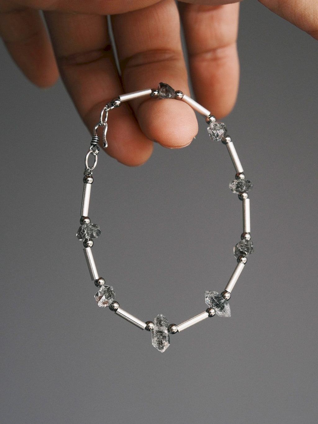 Men’s Herkimer quartz bracelet, Urban Stoic Series Stellar Thorn, minimal silver jewelry aesthetic