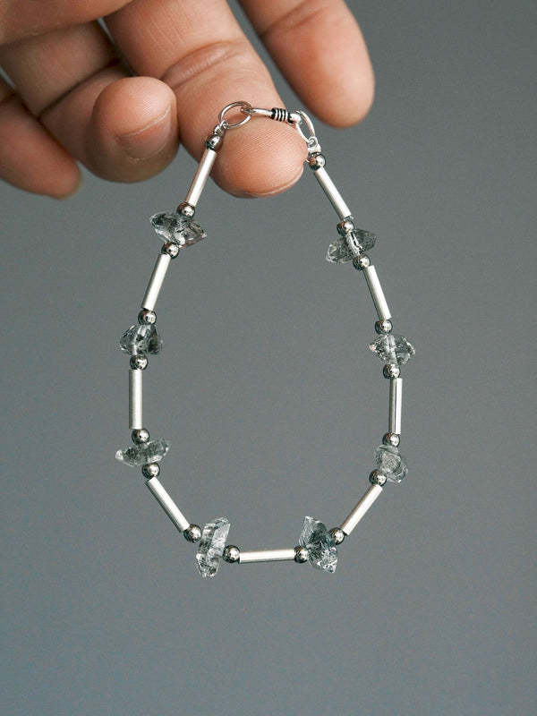 Meaningful gift for him, Herkimer quartz and sterling silver bracelet with refined Urban Stoic presentation