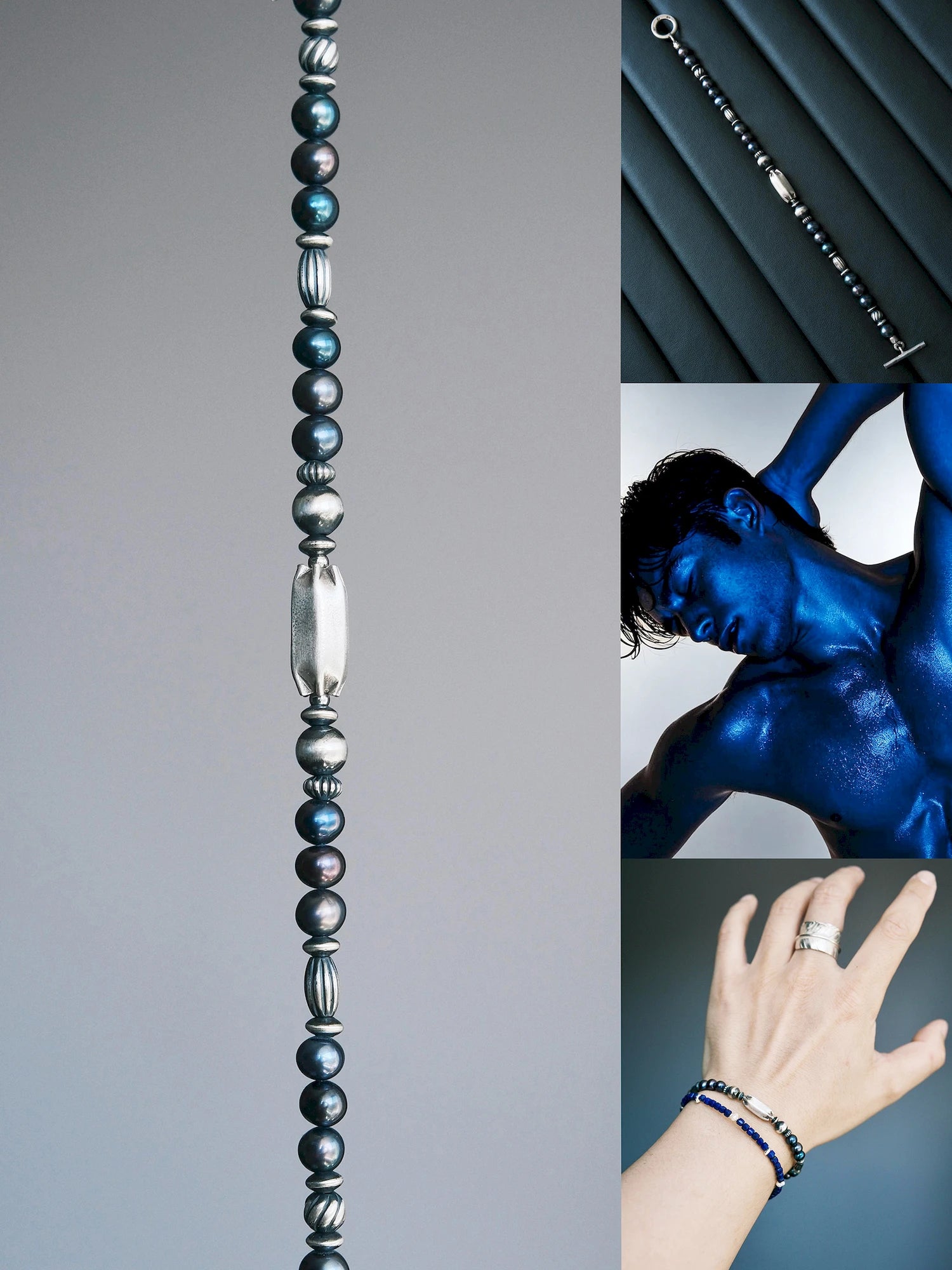 Midnight Envoy: Natural Nucleus-free Pearl & 990 Fine Silver Bracelet Secondary image