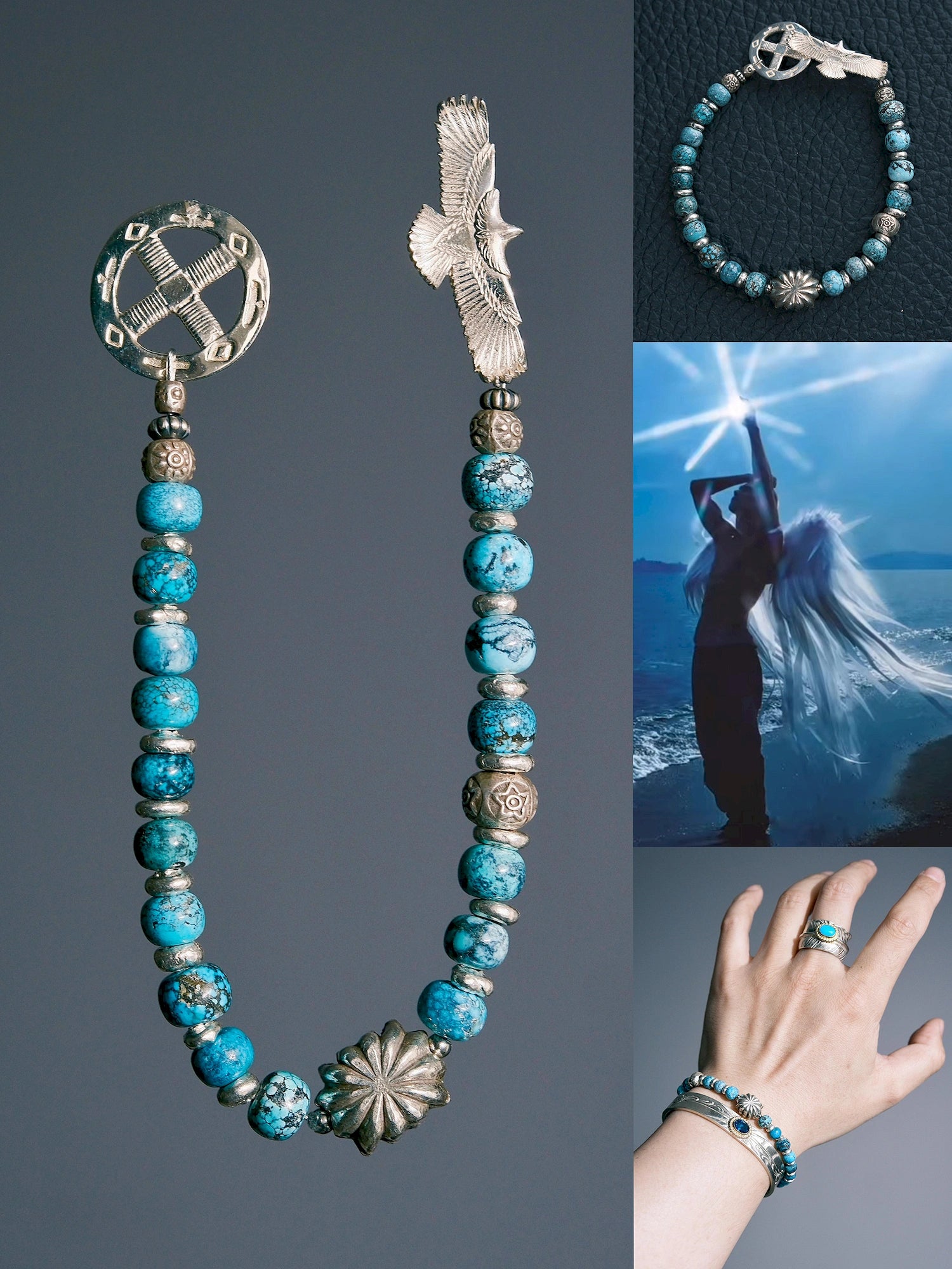 Identity Series | Sun Seeker | Natural Turquoise & Silver Eagle Bracelet Secondary image