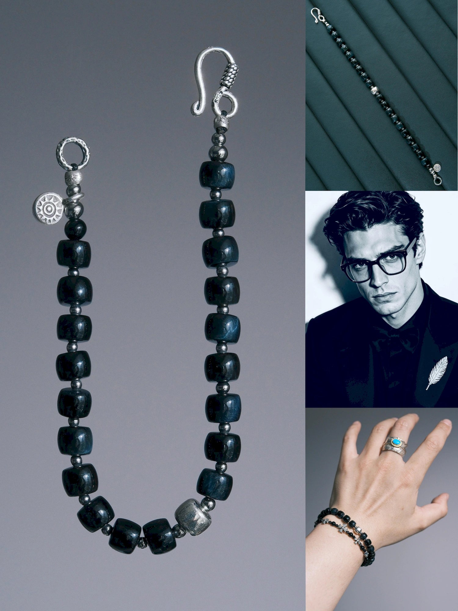 Blue Strategist: Blue Tiger Eye & 990 Fine Silver Bracelet for Men Secondary image