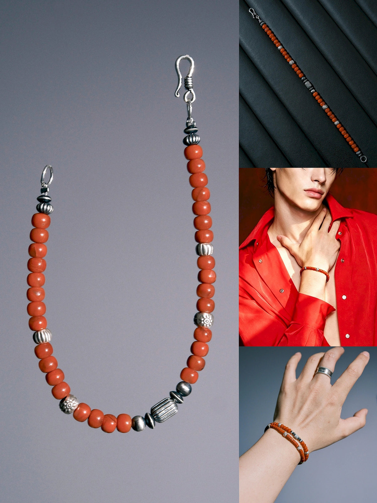 Ember Nomad: South Red Agate & 925 Sterling Silver Bracelet for Men