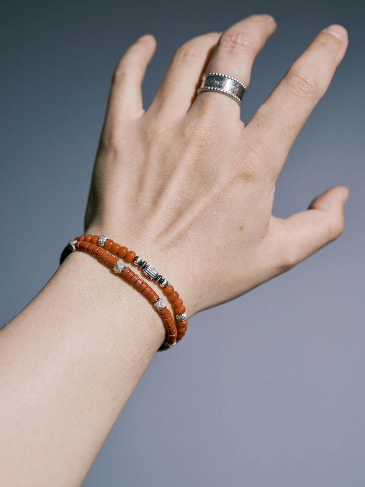 Ember Nomad: South Red Agate & 925 Sterling Silver Bracelet for Men