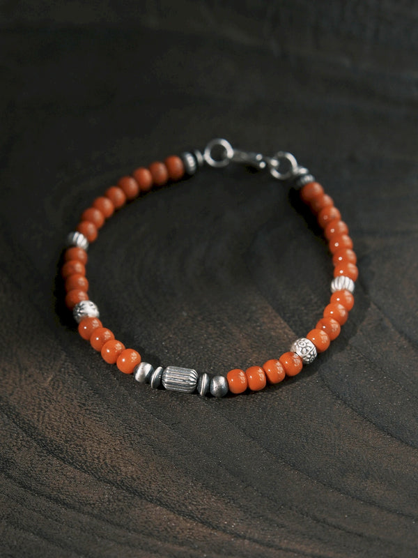 Ember Nomad: South Red Agate & 925 Sterling Silver Bracelet for Men