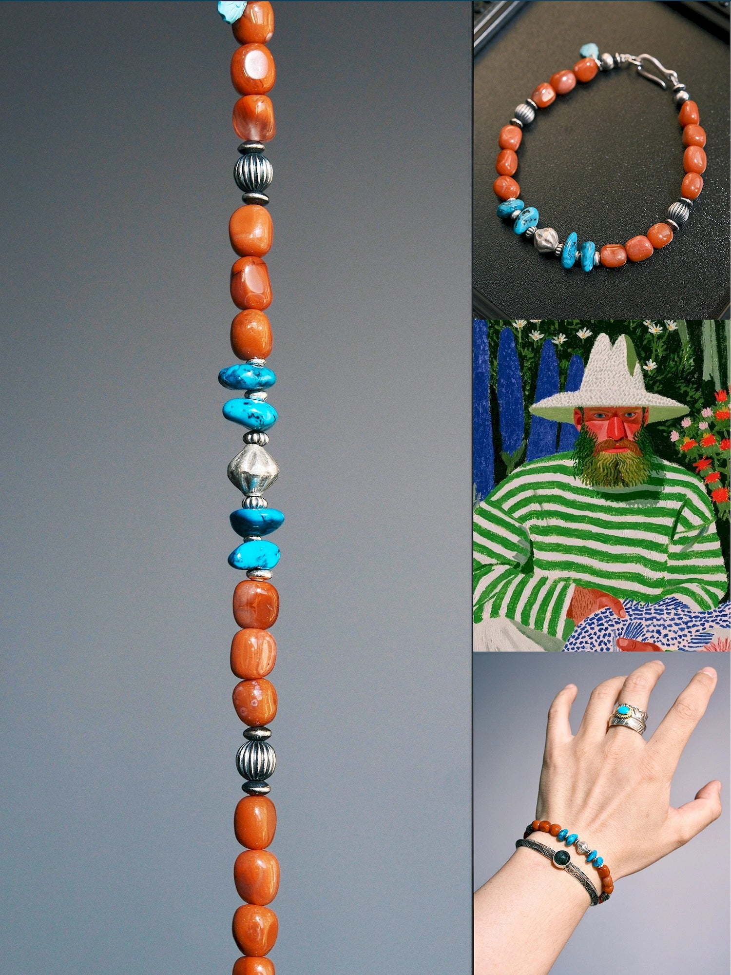 Color Maverick: South Red Agate, Turquoise & 925 Sterling Silver Bracelet for Men Secondary image