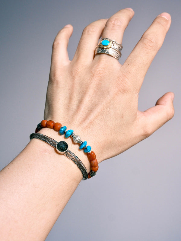 Color Maverick: South Red Agate, Turquoise & 925 Sterling Silver Bracelet for Men
