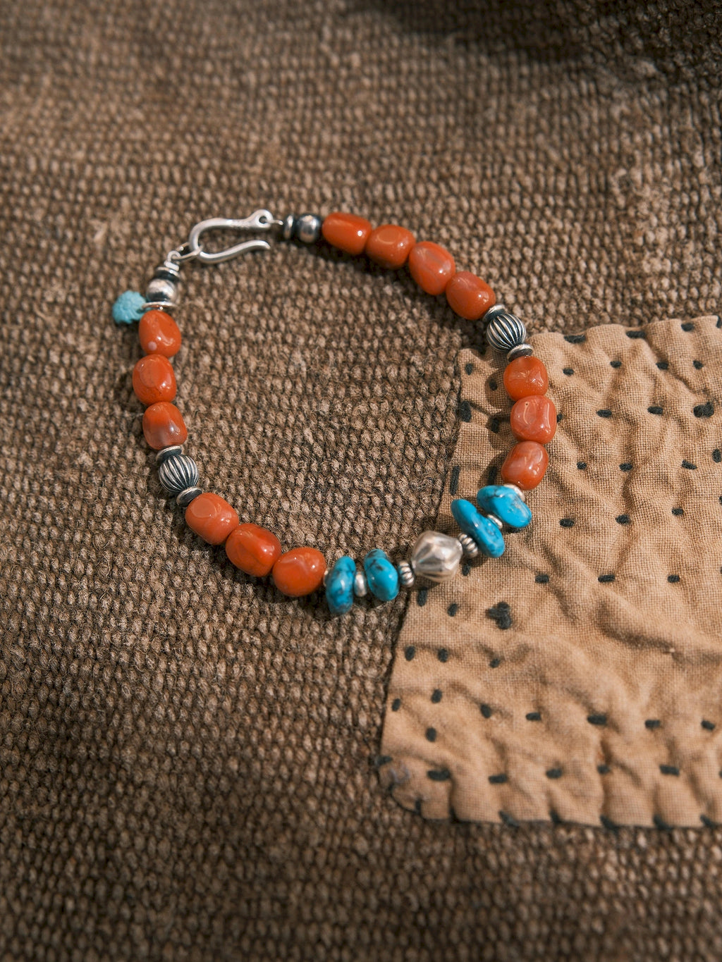 Color Maverick: South Red Agate, Turquoise & 925 Sterling Silver Bracelet for Men