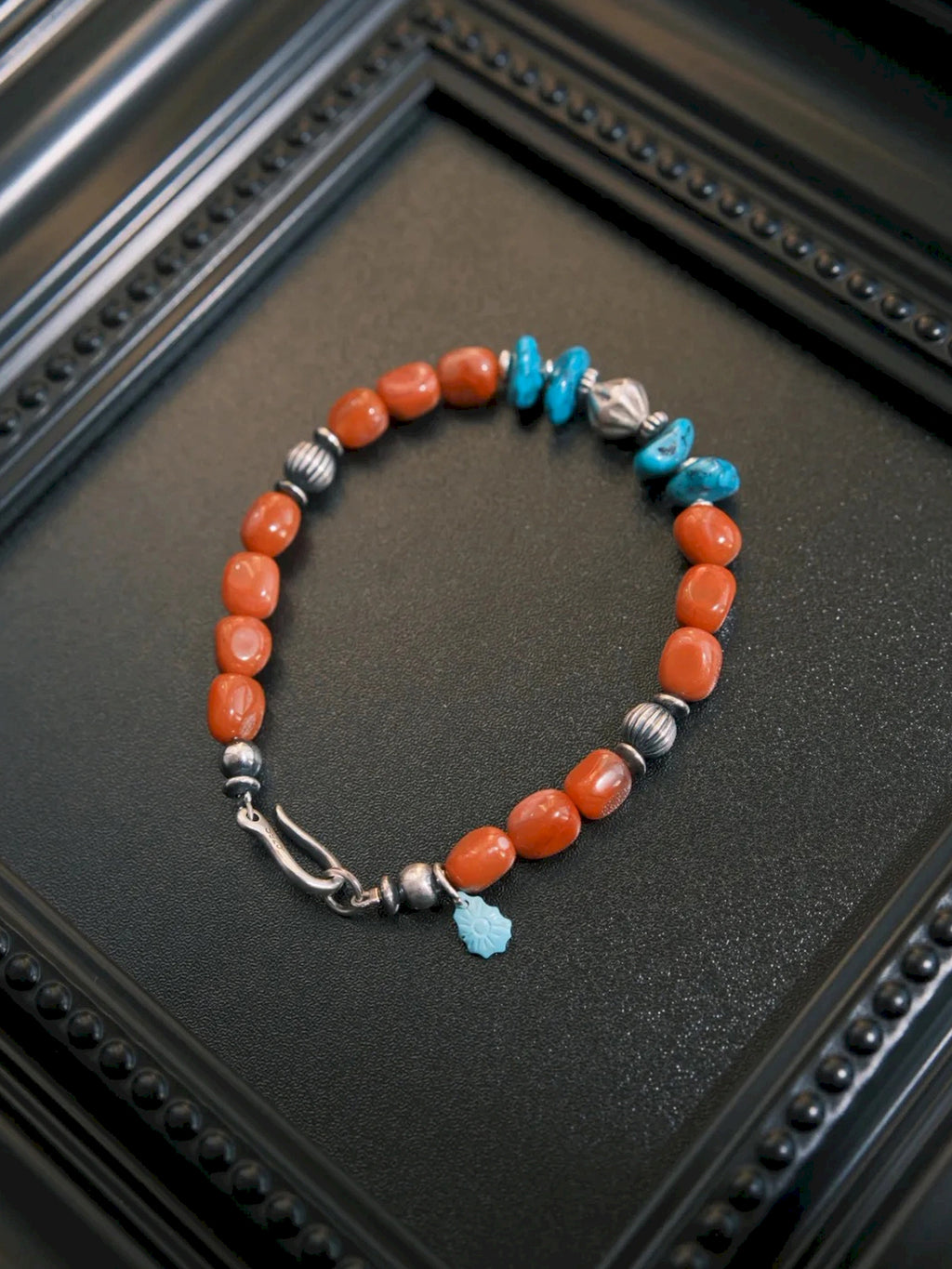 Color Maverick: South Red Agate, Turquoise & 925 Sterling Silver Bracelet for Men