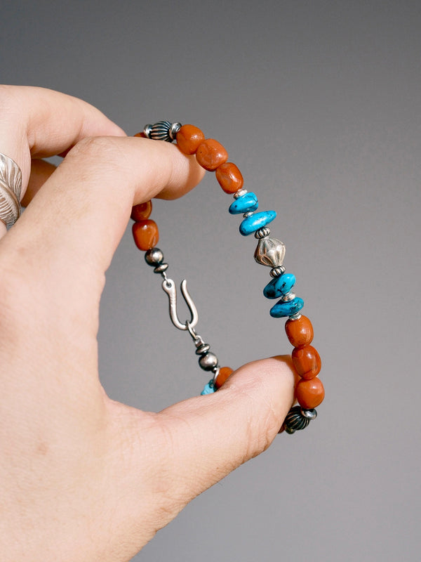 Color Maverick: South Red Agate, Turquoise & 925 Sterling Silver Bracelet for Men
