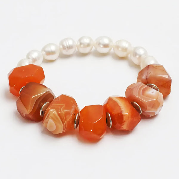 Chili Energy Bracelet: Natural Red Agate & Pearl S925 Silver Healing Jewelry for Women