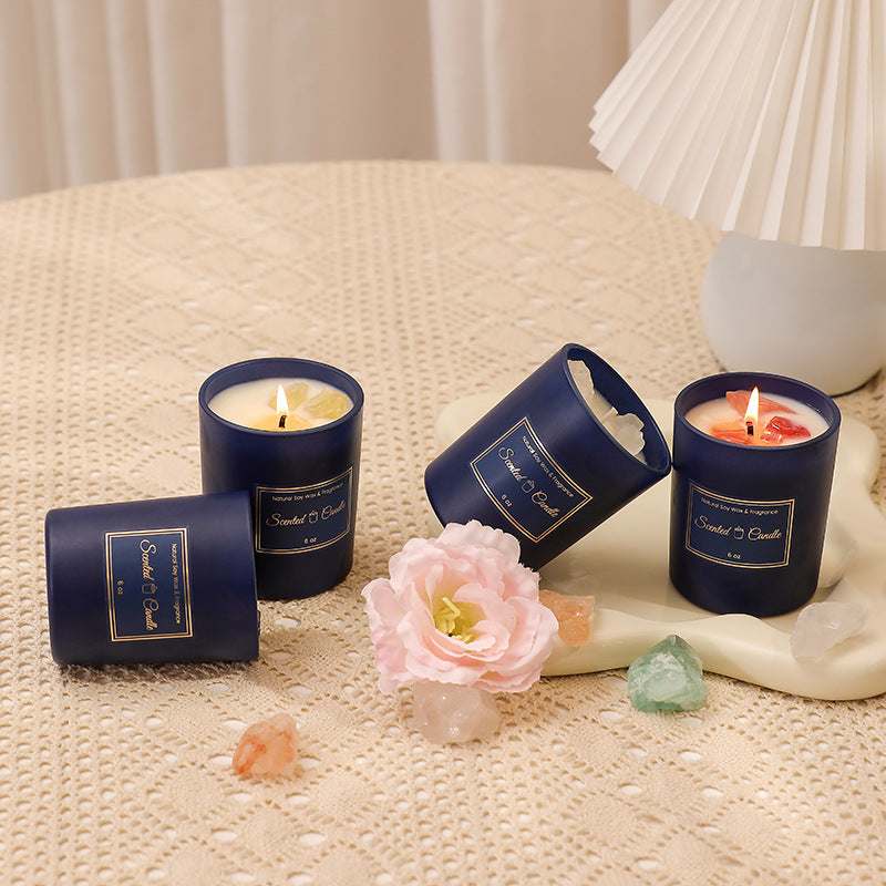 Crystal Infused Scented Candle – Natural Gemstone Aromatherapy Candle Gift, Aesthetic Home Decor, Relaxation & Healing Candle
