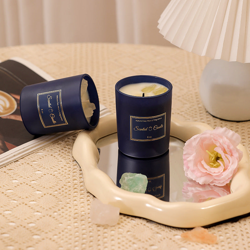 Crystal Infused Scented Candle – Natural Gemstone Aromatherapy Candle Gift, Aesthetic Home Decor, Relaxation & Healing Candle