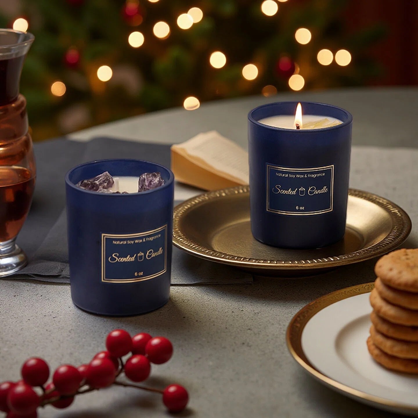 Crystal Infused Scented Candle – Natural Gemstone Aromatherapy Candle Gift, Aesthetic Home Decor, Relaxation & Healing Candle Main image