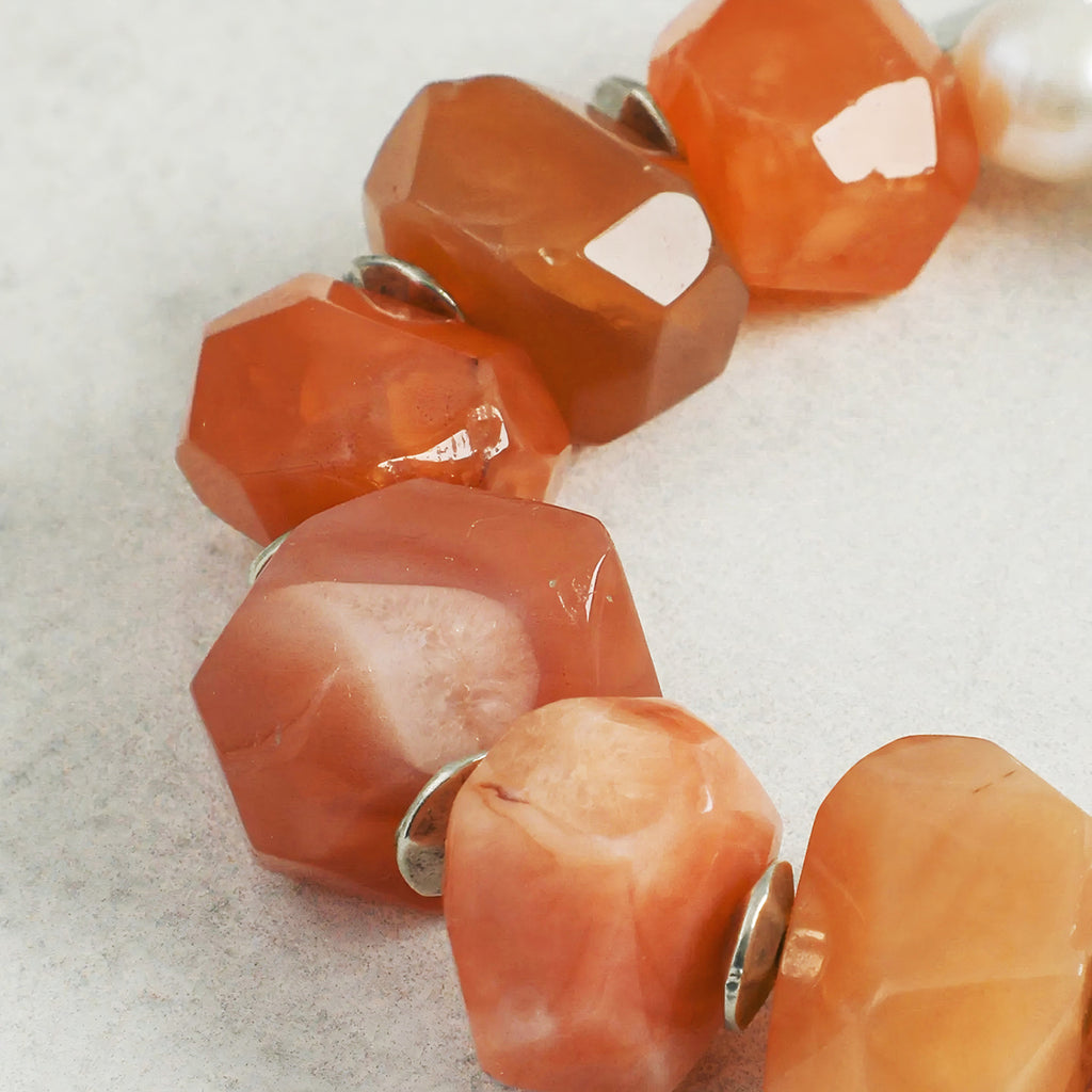 Chili Energy Bracelet: Natural Red Agate & Pearl S925 Silver Healing Jewelry for Women