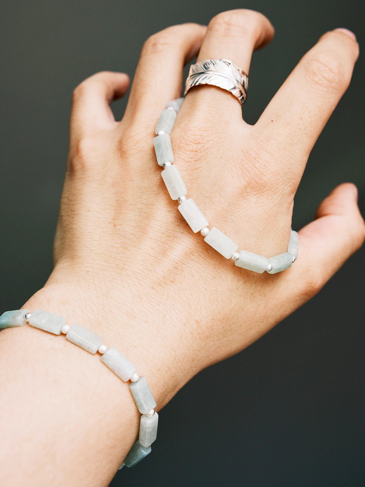 Mineral Soul Series | Frost Signal | Burmese Jade & Refined Silver-Tone Bracelet